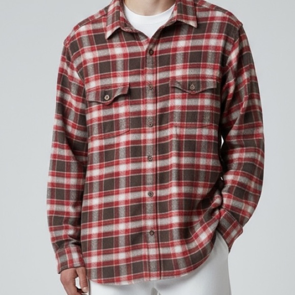 UNTUCKit Red and Brown slim fit Plaid Casual Shirt Sz L